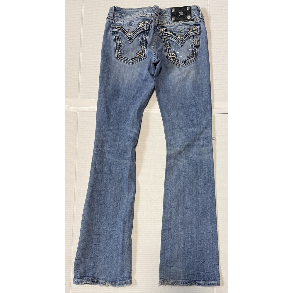 MISS ME - Women's Jeans - Bootcut Blue Distressed Embroidered JP5443B3 - Size 28